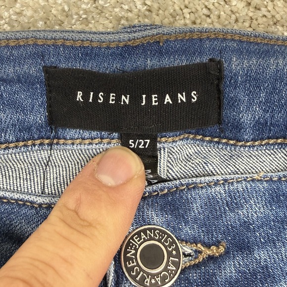 Risen Jeans Jeans Womens 5/27 Blue High Rise Distressed Button Fly Skinny Denim - Picture 4 of 14